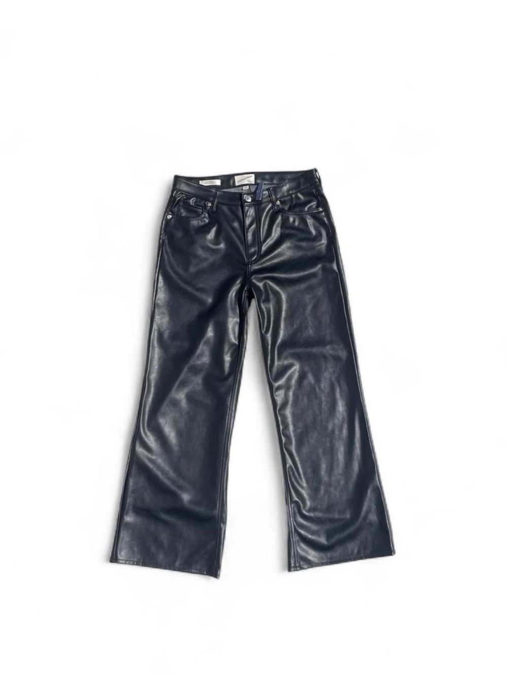 NWT Black Faux Leather Wide Leg Pants High Rise Vegan Leather Trousers 12R